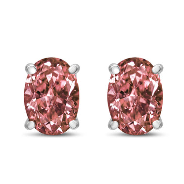 14K White Gold 1/2 Cttw Lab Grown Pink Oval 4 Prong Set Classic Diamond Solitaire Stud Earrings (Pink Color, VS2-SI1 Clarity) - 0