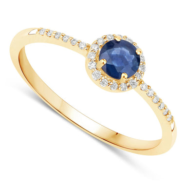 0.38 Carat Genuine Blue Sapphire and White Diamond 14K Yellow Gold Ring - 0