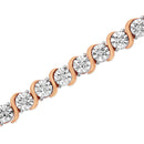 14K Rose Gold Plated .925 Sterling Silver 1/10 Cttw Diamond Round Miracle Plate and "S" Link Tennis Bracelet (I-J Color, I2- I3 Clarity) - 7"-6