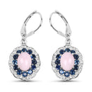 4.00 Carat Genuine Opal Pink, Blue Sapphire and White Topaz .925 Sterling Silver Earrings-1