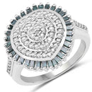 0.74 Carat Genuine White Diamond and Green Diamond .925 Sterling Silver Ring-1