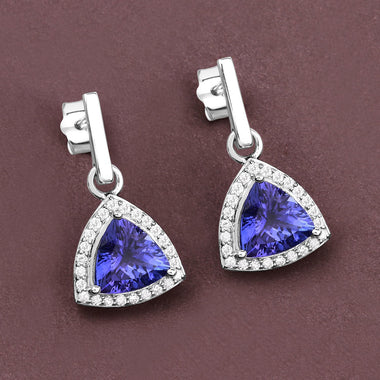 3.86 Carat Genuine Tanzanite and White Diamond 14K White Gold Earrings - 0