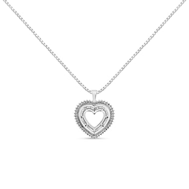 .925 Sterling Silver 1.0 Ctw Diamond Shadow Open Heart Halo 18" Pendant Necklace (I-J Color, I1-I2 Clarity) - 0