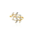 14k Two Tone Gold Crossover Ring with Textured Leaves-2