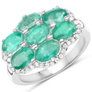 3.33 Carat Genuine Zambian Emerald and White Zircon .925 Sterling Silver Ring-1