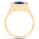 4.85 Carat Genuine Blue Sapphire and White Diamond 14K Yellow Gold Ring-2