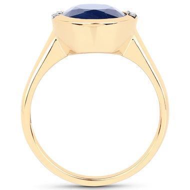 4.85 Carat Genuine Blue Sapphire and White Diamond 14K Yellow Gold Ring - 0