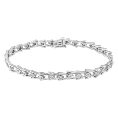 .925 Sterling Silver 1/4 cttw Miracle Set Diamond Sleek and Open "V"Bracelet (I-J Color, I3 Clarity) -7.5" - 0
