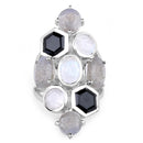 10.30 Carat Genuine White Rainbow Moonstone, Labradorite And Black Onyx .925 Sterling Silver Ring-3
