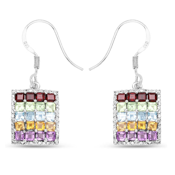 4.32 Carat Genuine Multi Stones .925 Sterling Silver Earrings