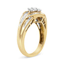 10K Yellow and White Gold 3/4 Cttw Diamond Cluster and Swirl Ring (H-I Color, I1-I2 Clarity)-3