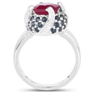 3.70 Carat Glass Filled Ruby and Blue Sapphire .925 Sterling Silver Ring-2