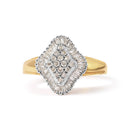10K Yellow Gold 1/2 Cttw Round And Baguette-cut Diamond Rhombus Head and Halo Ring (I-J Color, I1-I2 Clarity) - Ring Size 7-4