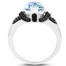 3.81 Carat Genuine Baby Swiss Blue Topaz, Black Diamond and White Diamond .925 Sterling Silver Ring-2