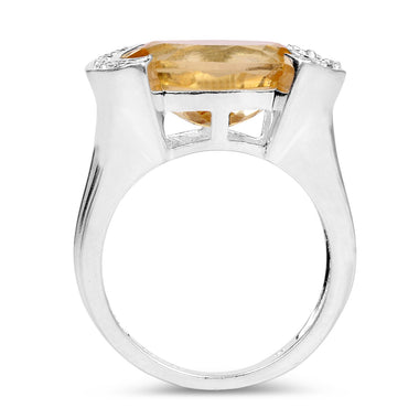 4.55 Carat Genuine Citrine and White Diamond .925 Sterling Silver Ring - 0