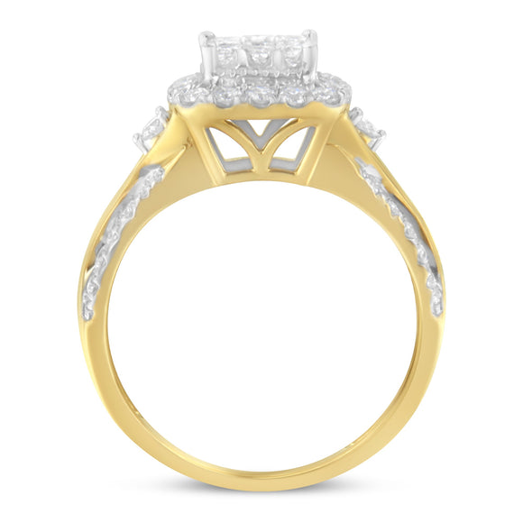 10K Yellow Gold 1.0 Cttw Diamond Composite Cushion-Shape Halo 3-Band-Look Engagement Ring (H-I Color, SI1-SI2 Clarity) - Size 6-1/4