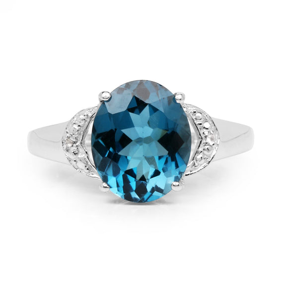 4.26 Carat Genuine London Blue Topaz & White Topaz .925 Sterling Silver Ring