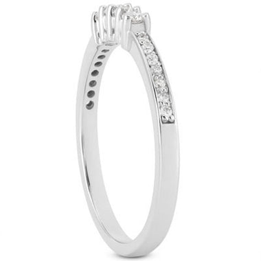 14k White Gold Wedding Band with Pave Set Diamonds and Prong Set Diamonds - 0