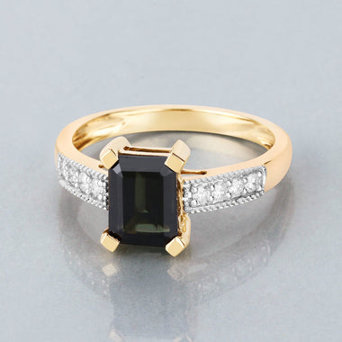 1.91 Carat Genuine Green Tourmaline and White Diamond 14K Yellow Gold Ring - 0