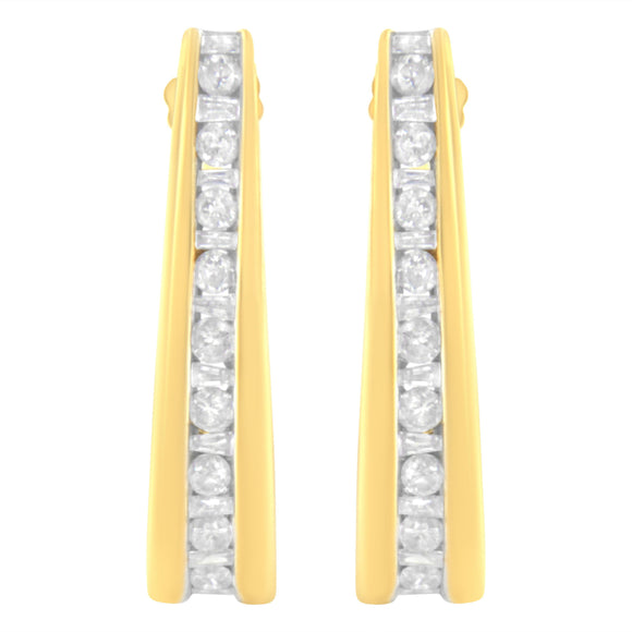 10K Yellow Gold 1 cttw Channel Set Diamond J-Hoop Earrings (H-I Clarity, I1-I2 Color)