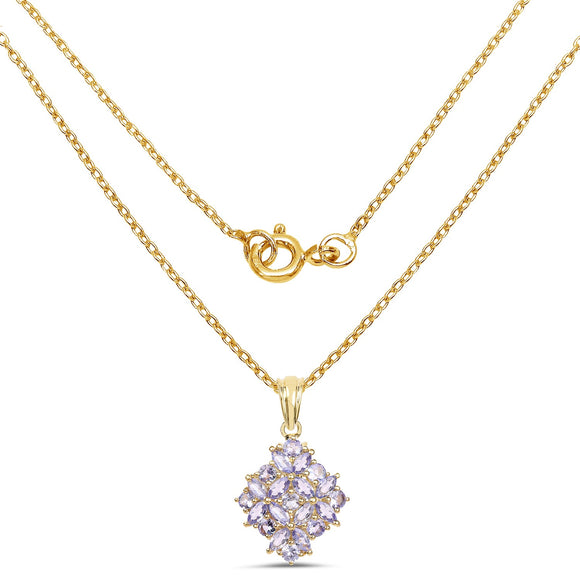 14K Yellow Gold Plated 2.58 Carat Genuine Tanzanite .925 Sterling Silver Pendant