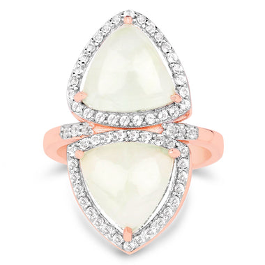 18K Rose Gold Plated 7.58 Carat Genuine Prehnite and White Topaz .925 Sterling Silver Ring - 0