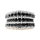 14K Yellow Gold Plated .925 Sterling Silver 1 3/4 Cttw Treated Black and White Alternating Diamond Multi Row Band Ring (Black / I-J Color, I2-I3 Clarity) - Size 7-1