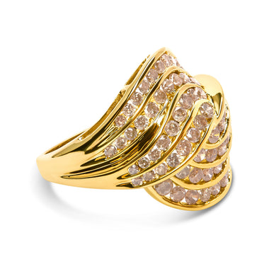 10K Yellow Gold 2.0 Cttw Channel Set Diamond Cocktail Swirl Band Ring (K-L Color, I1-I2 Clarity) - Ring Size 7 - 0