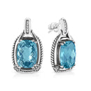.925 Sterling Silver 14x10MM Cushion Cut Blue Topaz Gemstone and Diamond Accent Dangle Earring (I-J Color, I1-I2 Clarity)-4