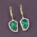 7.56 Carat Genuine Colombian Emerald and White Diamond 14K Yellow Gold Earrings-2