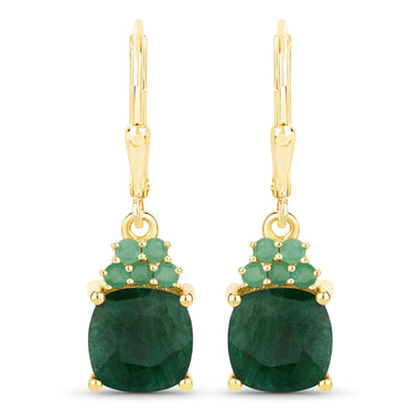 4.50 Carat Dyed Emerald and Emerald .925 Sterling Silver Earrings