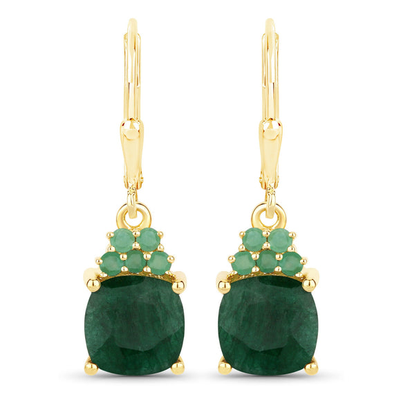 4.50 Carat Dyed Emerald and Emerald .925 Sterling Silver Earrings