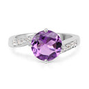2.55 Carat Genuine Amethyst and White Topaz .925 Sterling Silver Ring-3