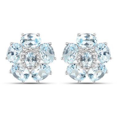 18K White Gold Plated 10.48 Carat Genuine Blue Topaz and White Topaz .925 Sterling Silver Earrings