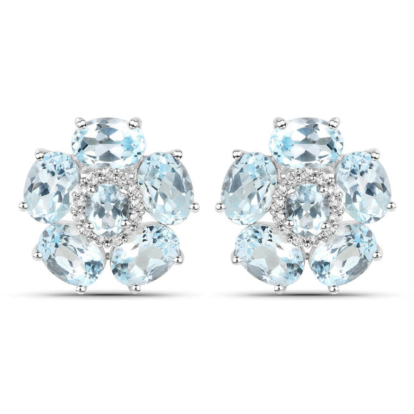 18K White Gold Plated 10.48 Carat Genuine Blue Topaz and White Topaz .925 Sterling Silver Earrings