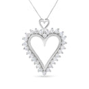 .925 Sterling Silver 1 3/4 Cttw Round Diamond Lined Open Heart Pendant 18" Necklace (I-J Color, I2-I3 Clarity)-1