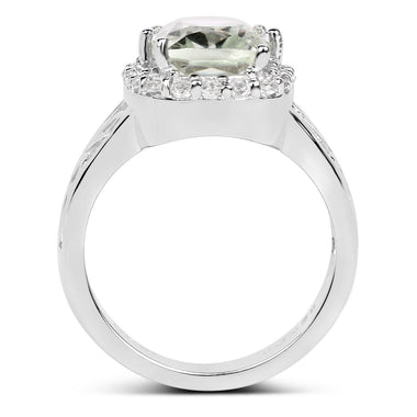 3.94 Carat Genuine Green Amethyst and White Topaz .925 Sterling Silver Ring - 0