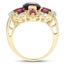 6.80 Carat Genuine Amethyst, Rhodolite and Blue Topaz .925 Sterling Silver Ring-2