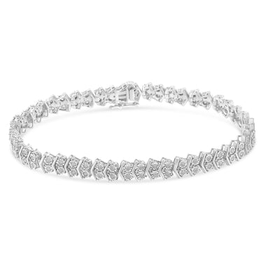.925 Sterling Silver 1.0 Cttw Chevron 2 Stone Arrow Link Tennis Bracelet (I-J Color, I3 Clarity) - 7â€ - 0