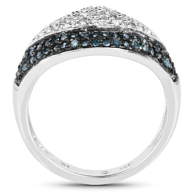 0.50 Carat Genuine Blue Diamond and White Diamond .925 Sterling Silver Ring - 0