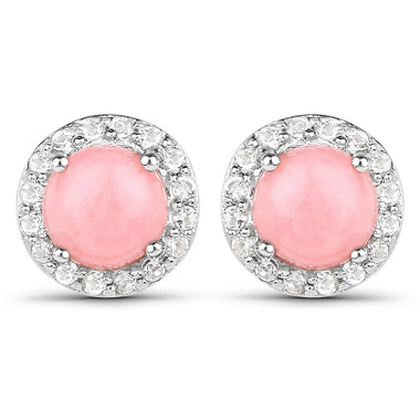 1.36 Carat Genuine Pink Opal and White Topaz .925 Sterling Silver Earrings