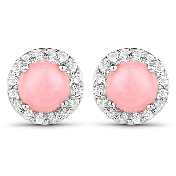 1.36 Carat Genuine Pink Opal and White Topaz .925 Sterling Silver Earrings
