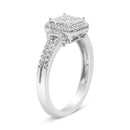 .925 Sterling Silver 1/4 Cttw Princess-cut Diamond Composite Ring with Beaded Halo (H-I Color, SI1-SI2 Clarity) - Size 7-3