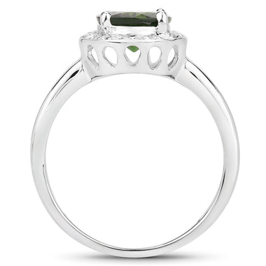 1.90 Carat Genuine Chrome Diopside and White Topaz .925 Sterling Silver Ring - 0