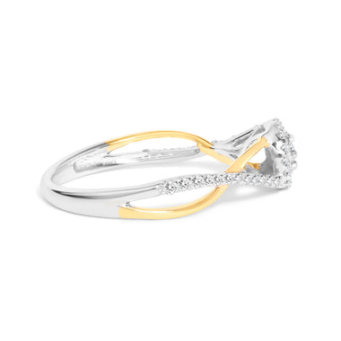 14K Yellow Gold Plated .925 Sterling Silver 1/4 Cttw Diamond Bypass and Halo Promise Ring (I-J Color, I3 Clarity) - Ring Size 7 - 0
