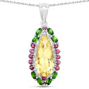 "6.19 Carat Genuine Citrine, Chrome Diopside and Rhodolite Garnet .925 Sterling Silver Pendant-1
