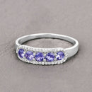 0.61 Carat Genuine Tanzanite and White Diamond 14K White Gold Ring-4