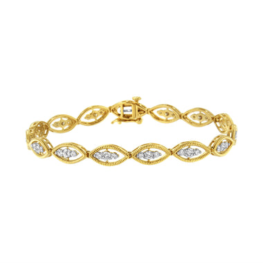 10K Yellow Gold Plated .925 Sterling Silver 1 cttw Prong Set Round-Cut Diamond Link Bracelet (J-K Color, I1-I2 Clarity) - 7.25" - 0