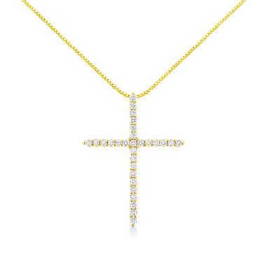 10K Yellow Gold 3.00 cttw Round-Cut Diamond Cross 18" Pendant Necklace (J-K Color, I1-I2 Clarity)