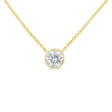 10K Yellow Gold 1/3 Carat Round Brilliant-Cut Diamond Modern Bezel-Set Solitaire 16"-18" Pendant Necklace (H-I Color, SI2-I1 Clarity)